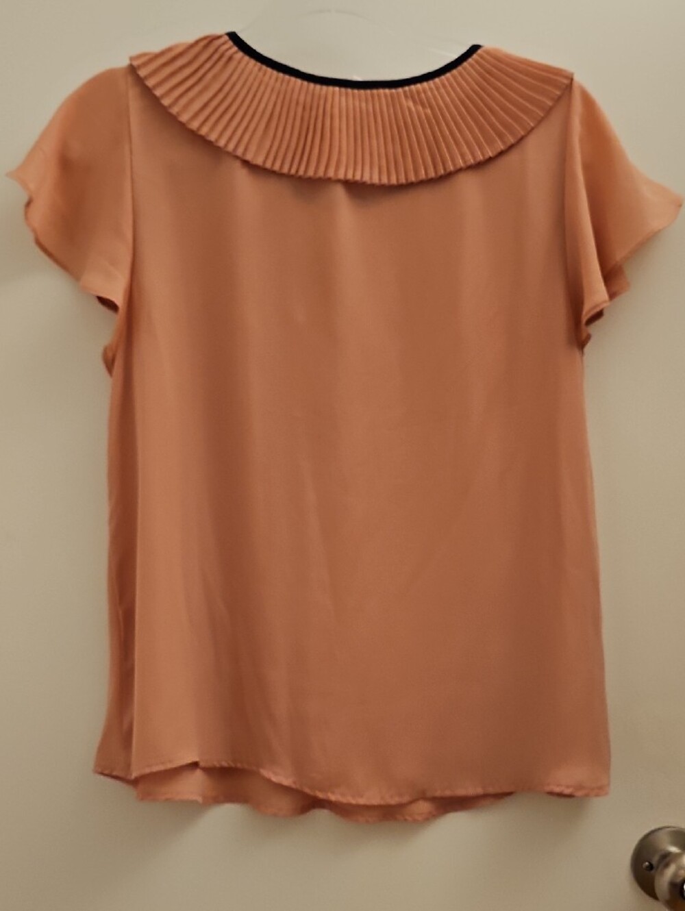 mine Peach Pleated Collar Blouse with Black Trim - Picture 4 of 4